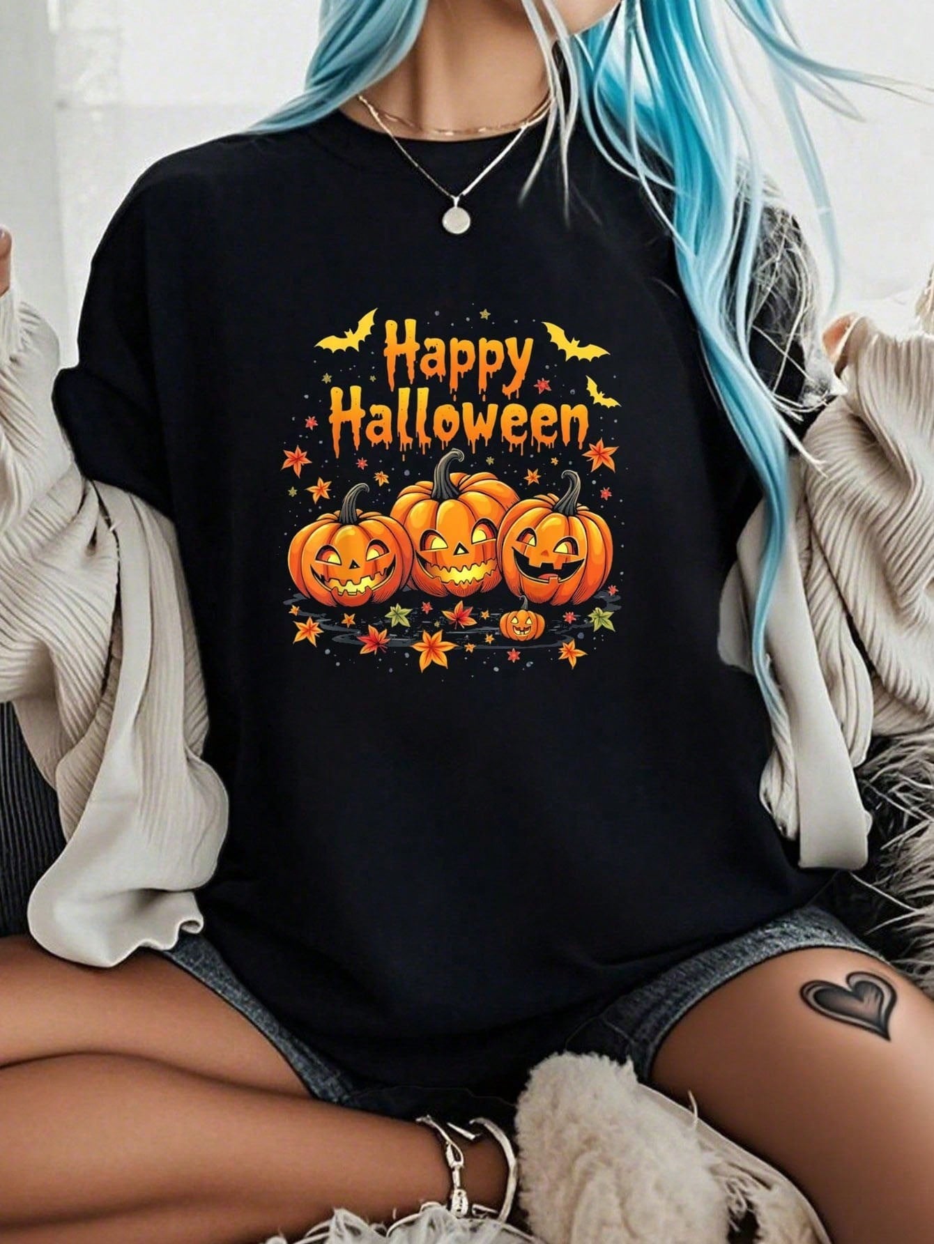 Happy Halloween Pumpkin-Shirt% Cotton Black Art Crew Neck Unisex-Shirt Women And Men