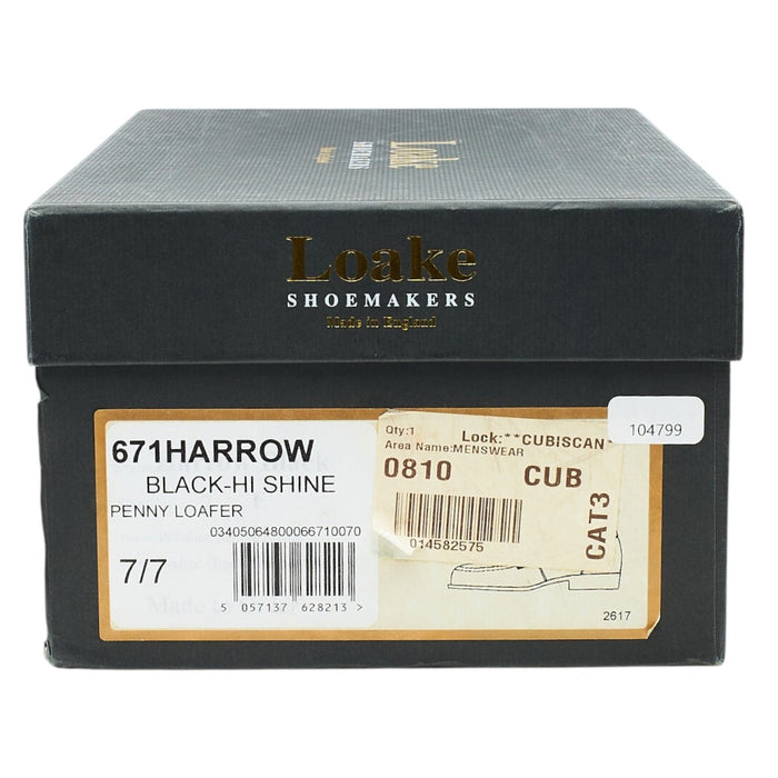 'Harrow' Black Leather Penny Loafers UK 7 F