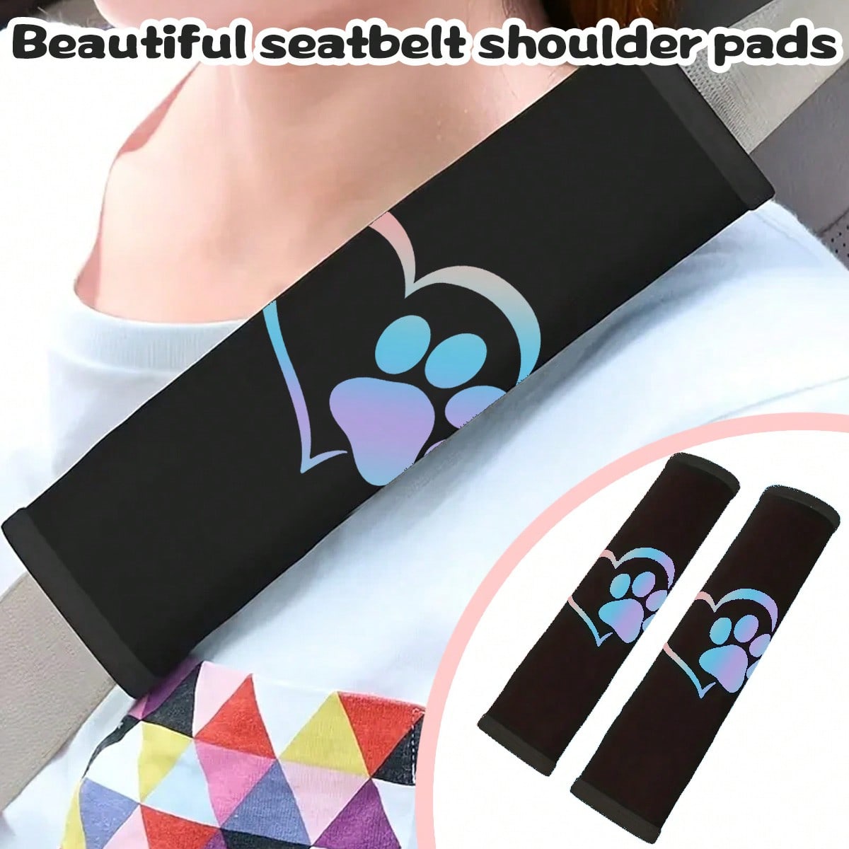 Heart-Shaped Dog Paw Print Plush Car Seat Belt Shoulder Pads, Soft And Comfortable, Suitable For All Car Models