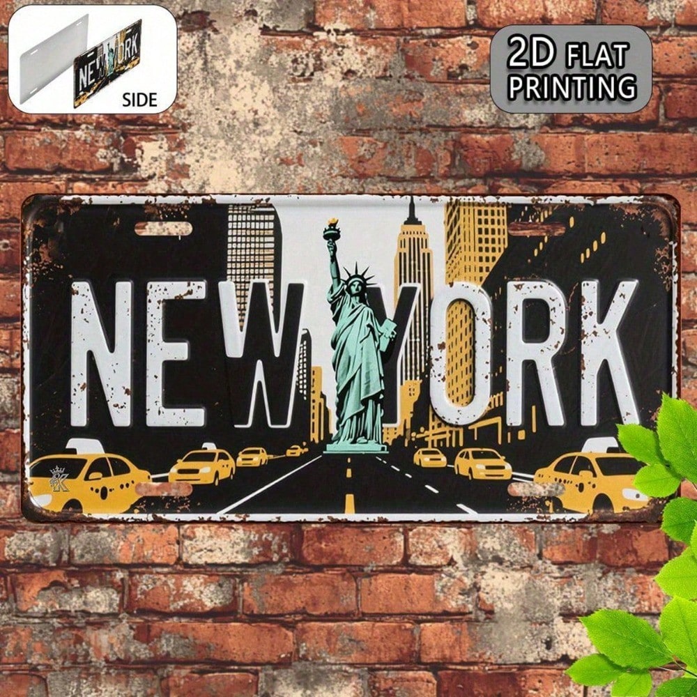 Hello Young Vintage New York Metal License Plate 12x6 Inch, Urban Style Aluminum Decorative Sign With Flat Print, Novelty Wall Art For Home Garage Man Cave, Birthday Christmas Gift For City Lovers Fri