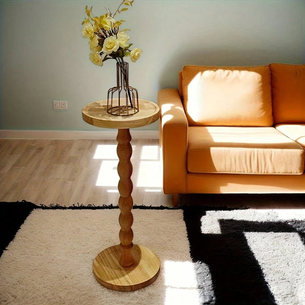 LOVEWE Round Solid Wood Coffee Table With Wood Legs, Modern Decorative Side Table For Small Spaces, Perfect For Plants & Home Decor