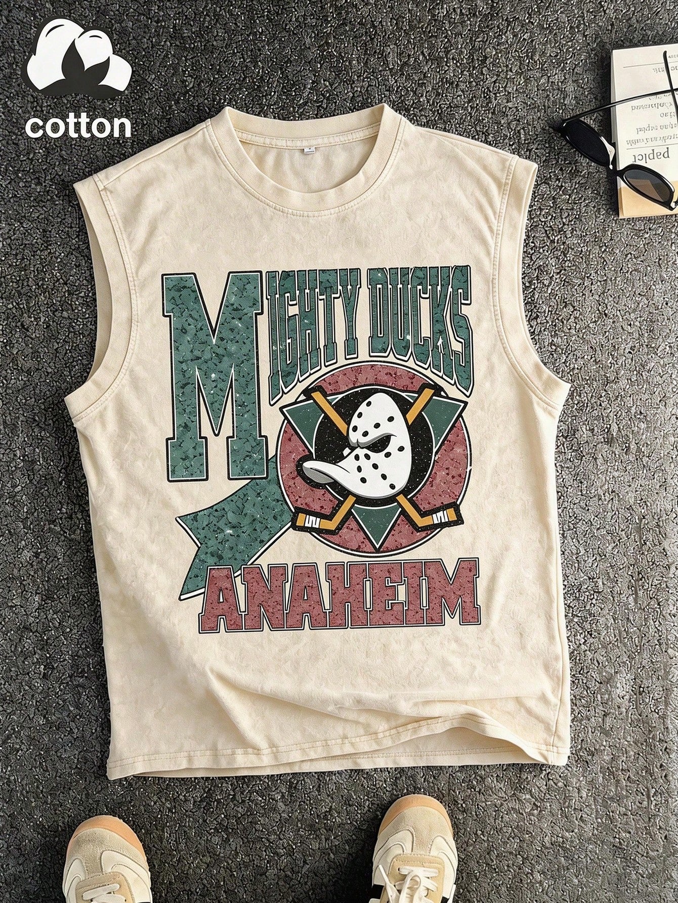 Men's Printed Vintage Washed Vest, Loose Fit, Casual Street Style, A Must-Have For The Gym.