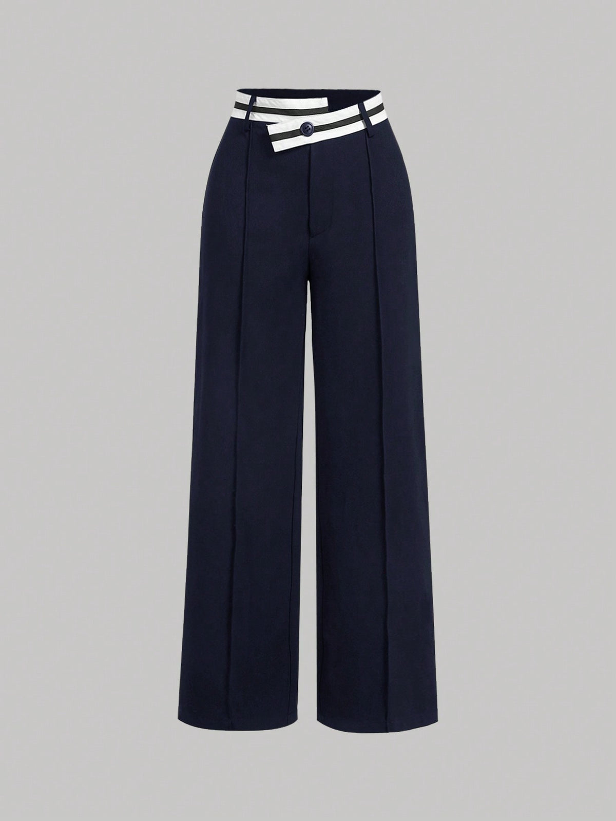 MOD Black Asymmetrical Waistline Retro Collegiate Style Versatile Women Suit Pants In Fall/Winter