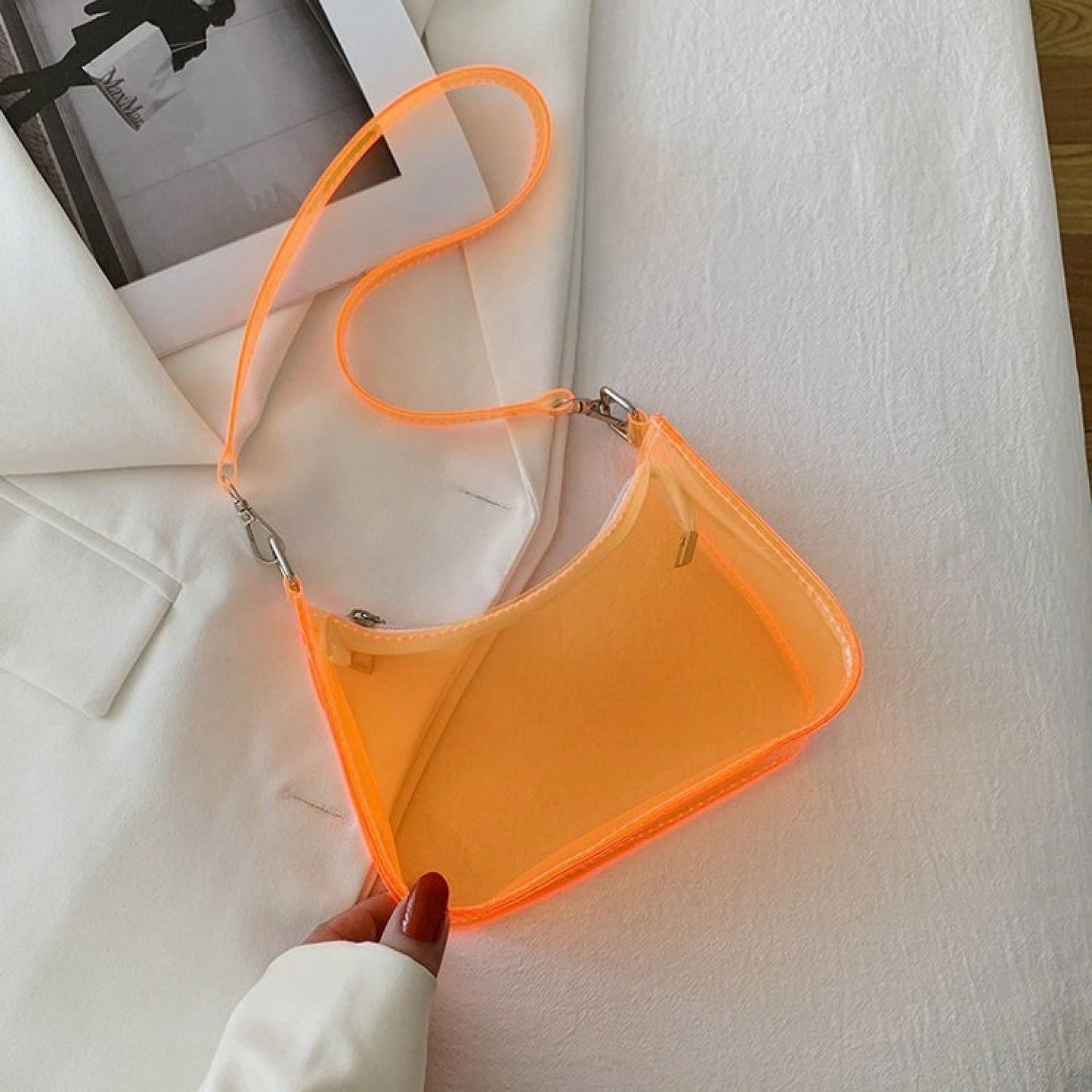 Neon Transparent PVC Baguette Underarm Bag, Detachable Adjustable Strap Y2K Shoulder Purse, Multi Bright Color Hobo Handbag Beach & Fes