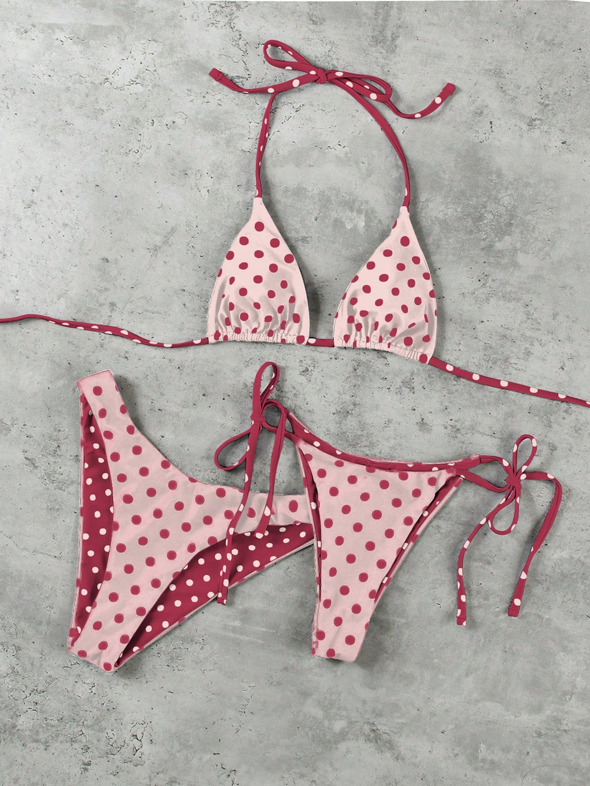 New Arrival Spring/Summer European And American Fashion Sexy Casual Elegant Polka Dot Print 3-Piece Women Beach Holiday Date Party Bikini Swimwear Vacation