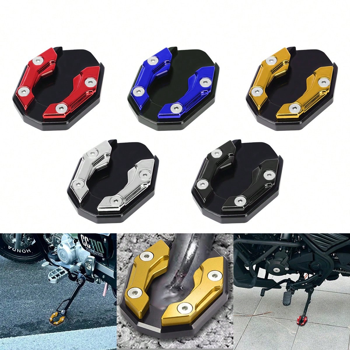 New Motorcycle Side Stand Accessories: Anti-Slip Motorcycle Side Stand Extension Plate, Side Stand Accessory With Extended Base, Motorcycle Aluminum Alloy Kickstand Accessory, Side Stand Accessory Wit