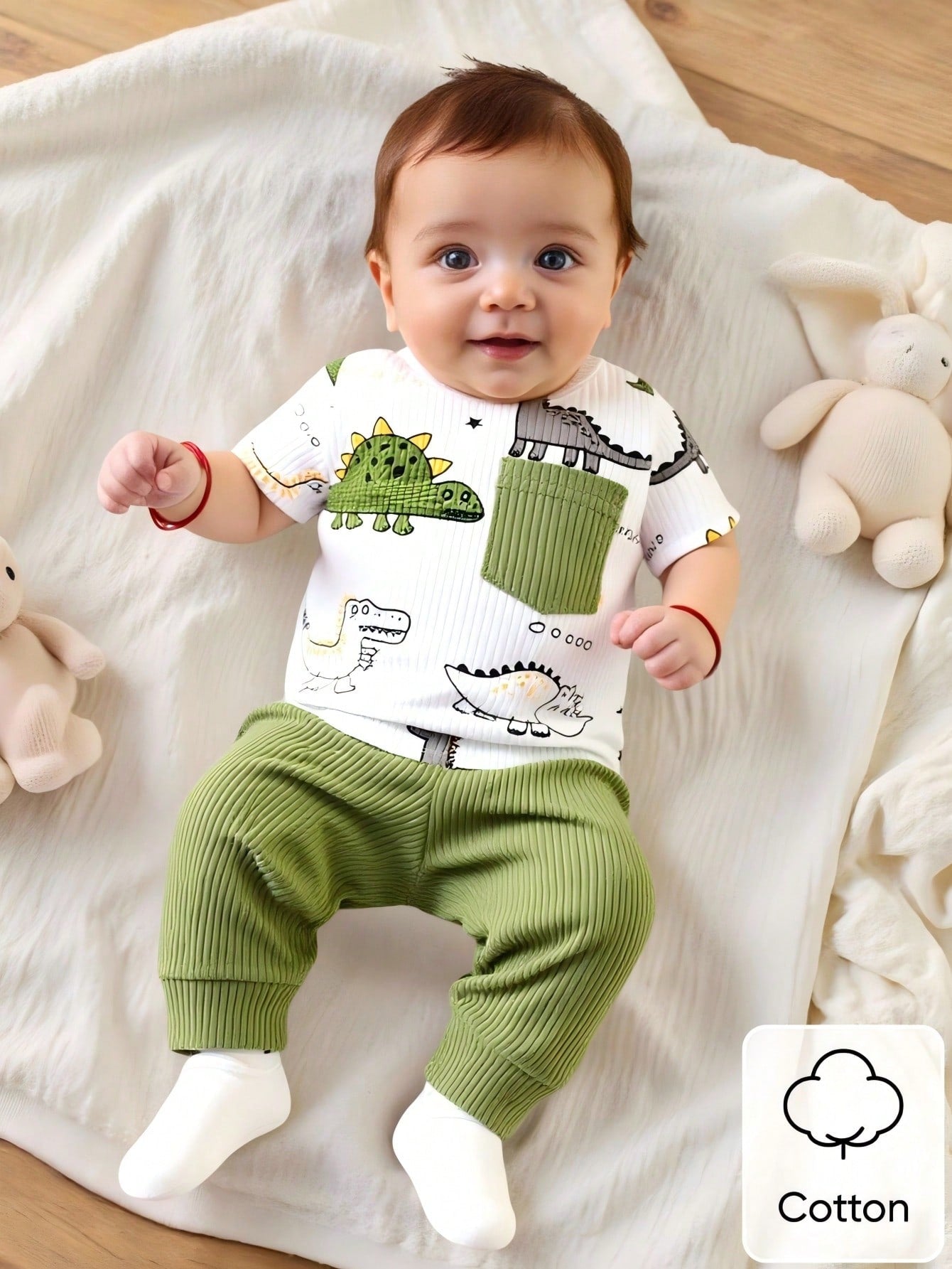 Newborn Male Baby White Autumn Cute Graphic Family Matching Cartoon Dinosaur Pit Stripe Short Sleeve Top With Pants Two Pieces Set Casual Sports