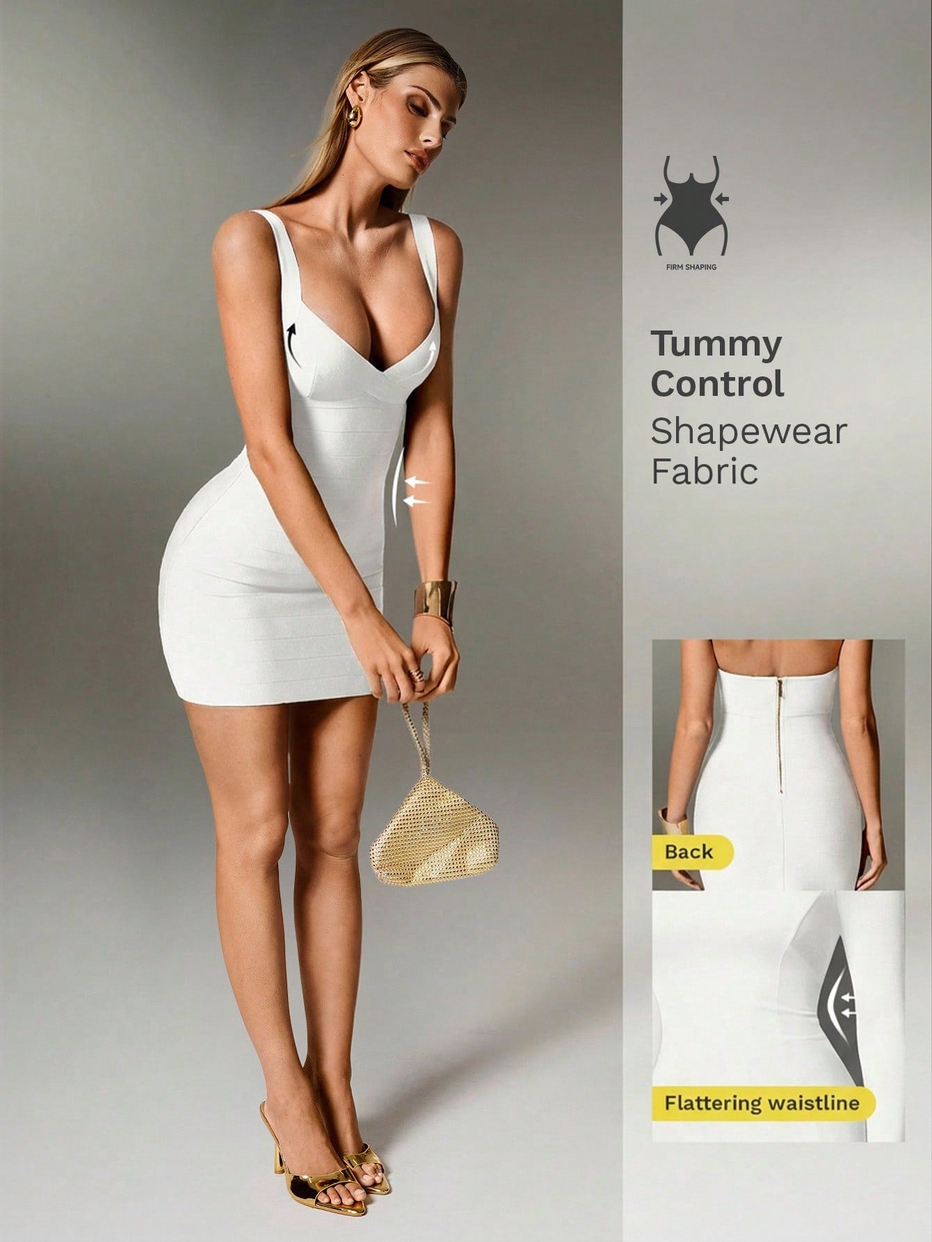 Nuvra White Summer Bandage Mini Dress,Solid Color Knit Spaghetti Strap Sleeveless Bodycon Party Holiday Dress For Women Tummy Control Shapewear Club
