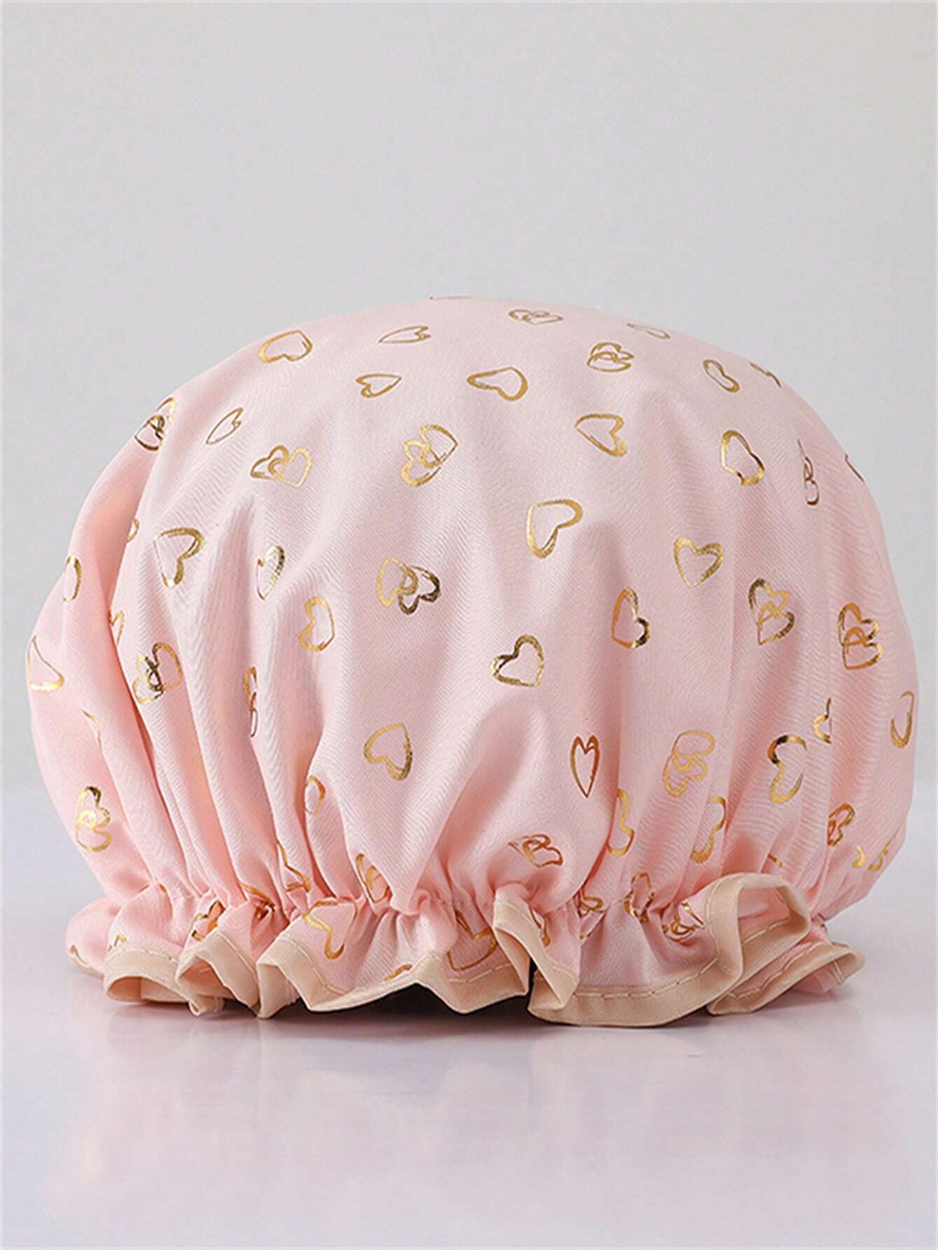 QINGMYU 2-Layer Waterproof Shower Cap, Fashionable Foil Heart Print