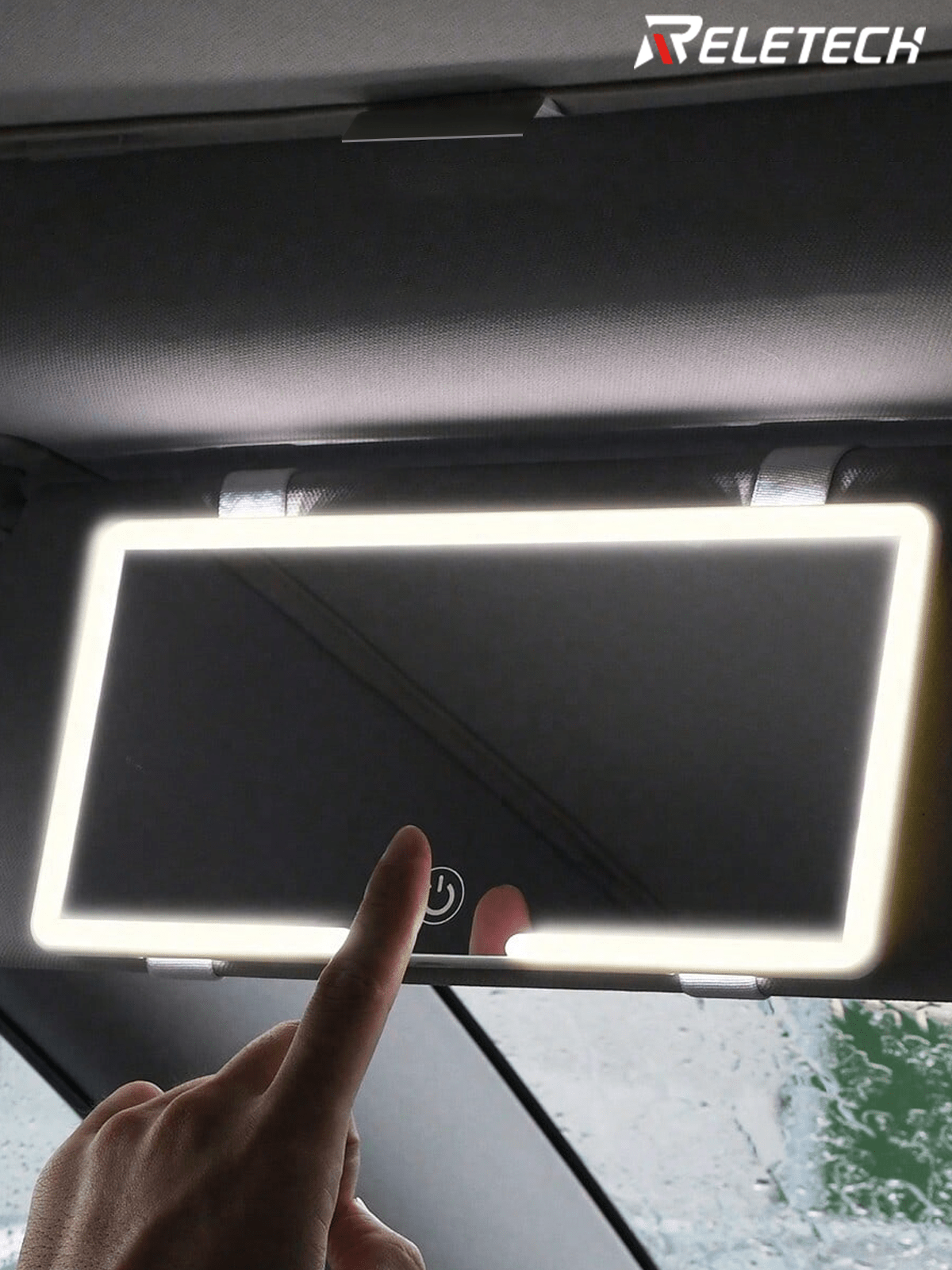 Reletech Fccemc Ultra-Thin LED Car Vanity Mirror, High Definition Sun Visor Hanging Mirror, USB Rechargeable, Dimmable Touch Screen, Car Interior Makeup Mirror For Women