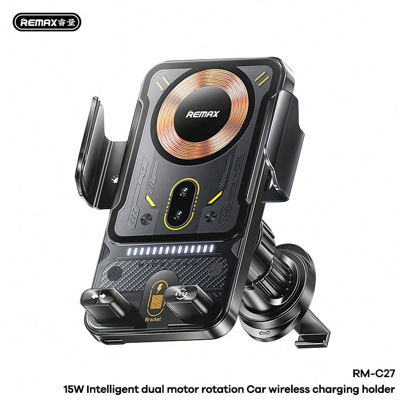 REMAX RM-C27 Smart Car Phone Holder Features 15W Wireless Fast Charging, Infrared Auto-Clamp, And Dual-Motor Rotation, Perfect For Navigation, Commuting, And Travel, Making It A Practical Ramadan Or E