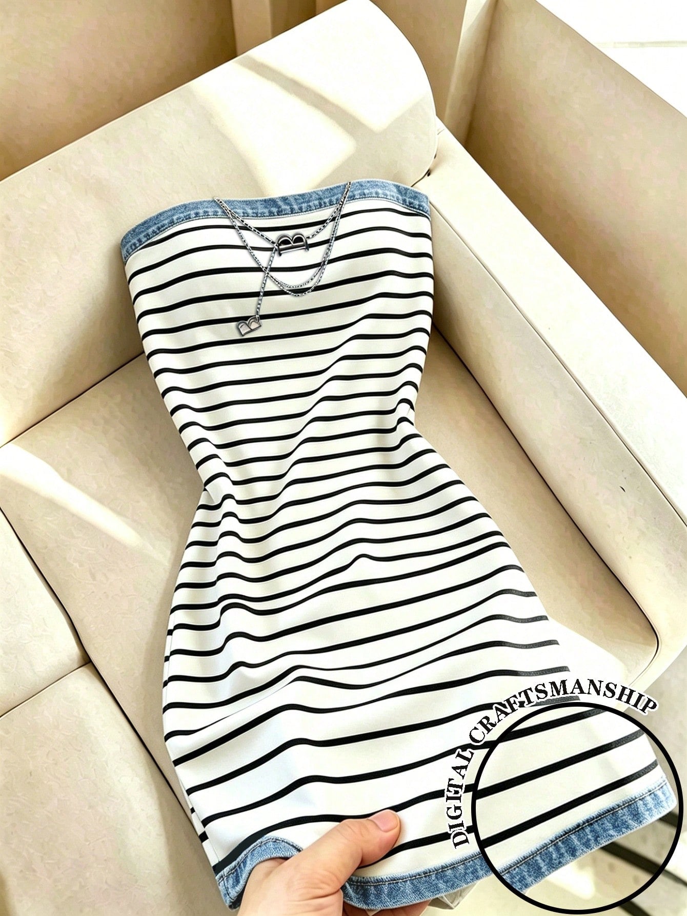 Resyla Women's Summer Casual Striped Fitted Bandeau Mini Dress