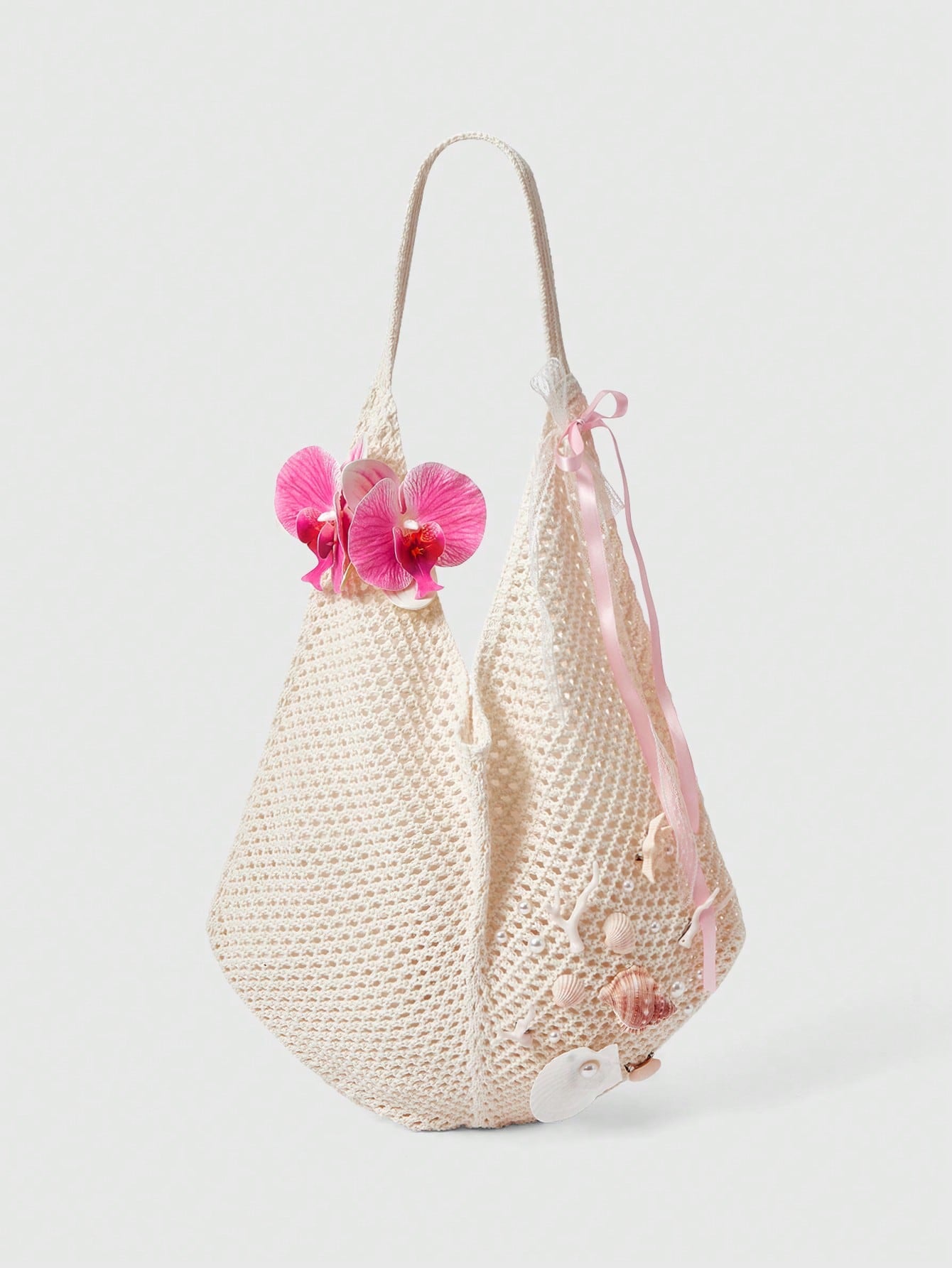 ROMWE Fairycore 1 Set Beige Woven Beach Tote Bag & Accessories, Fashionable Personalized Beach Resort Style Women Tote Bag (Includes 1 Bag And 1 Set Of Accessories)