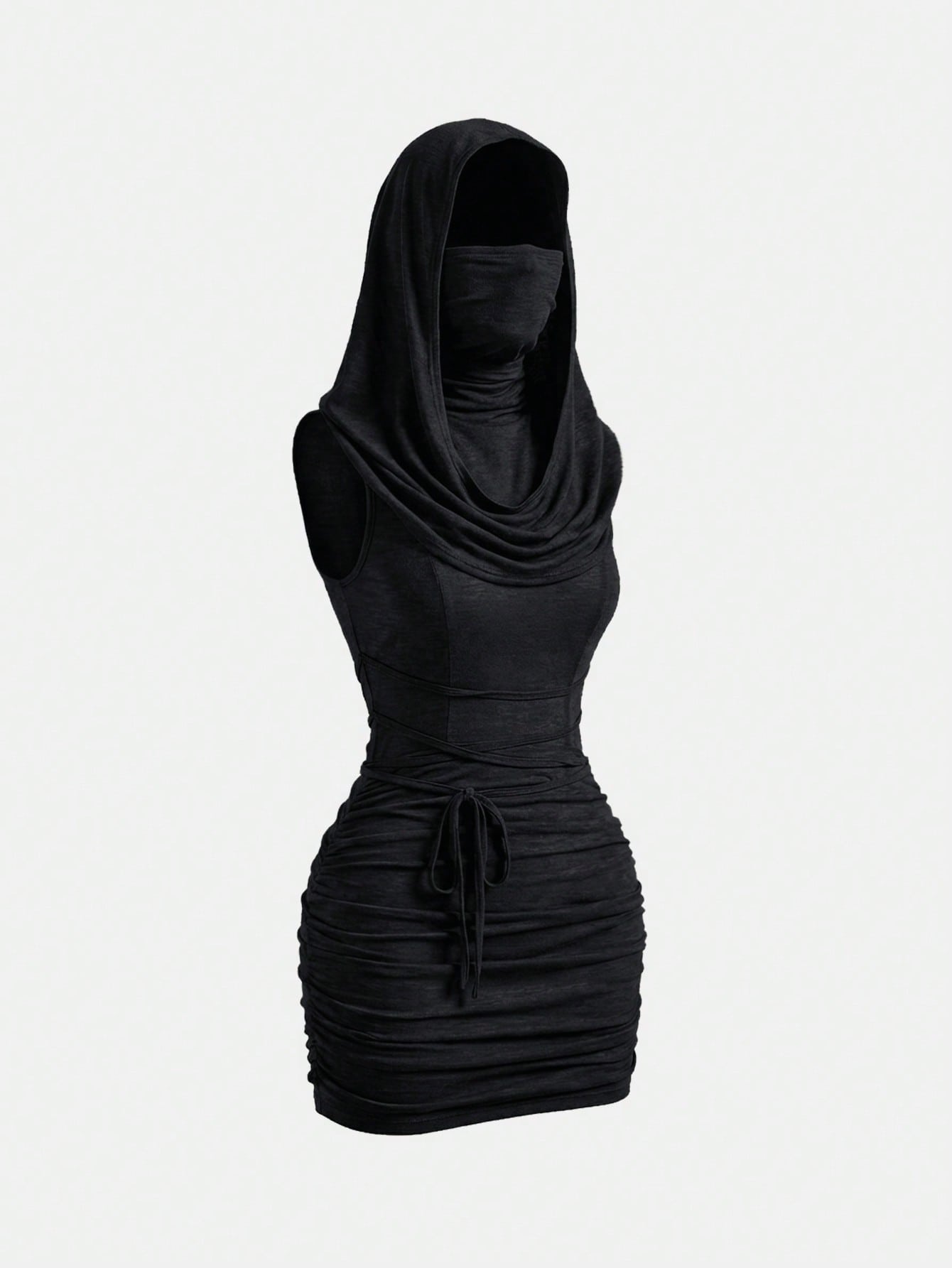 ROMWE Grunge Punk Y2K Vintage Apocalyptic Hooded Loose Collar Bodycon Mini Dress For Women