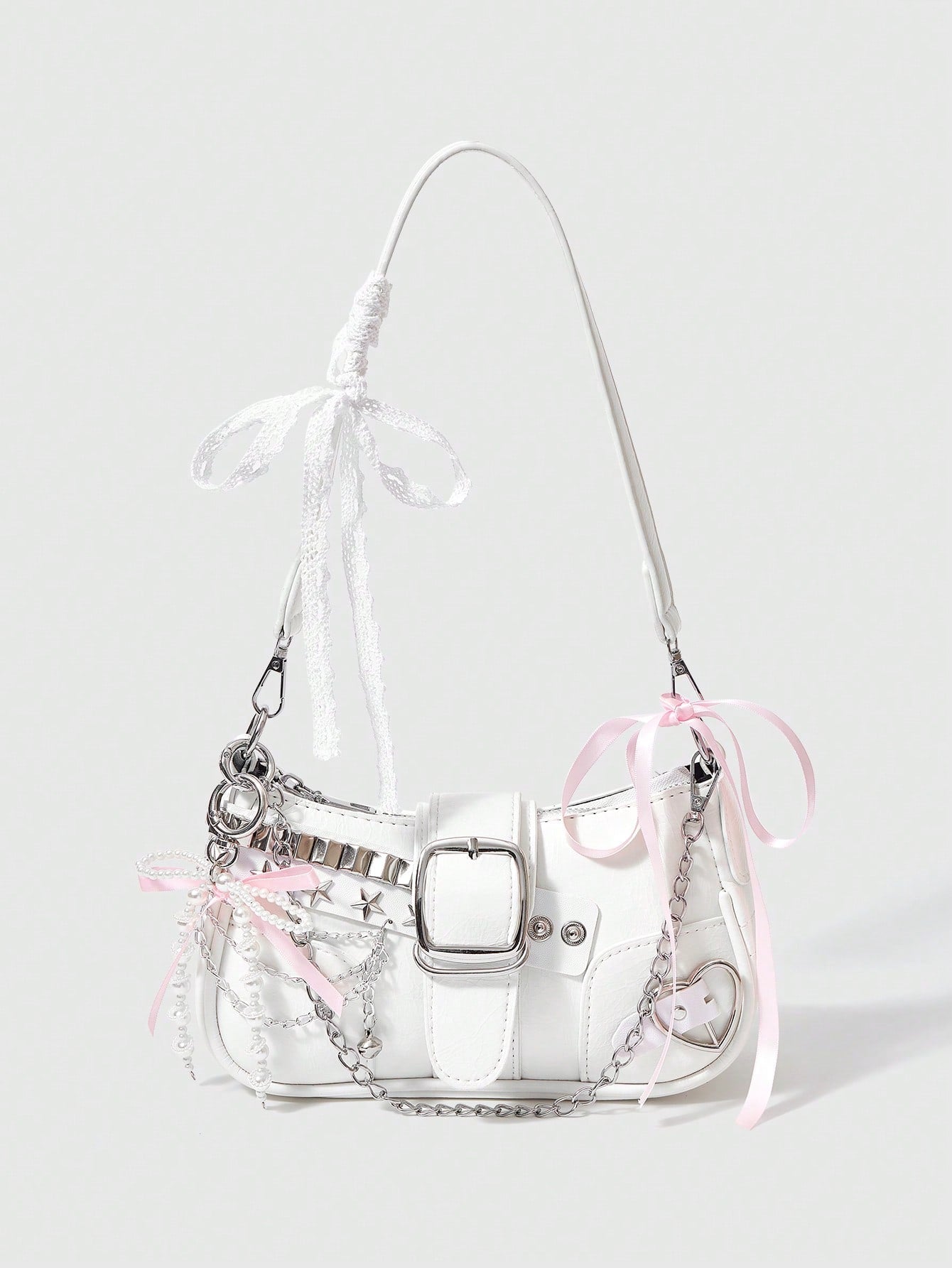 ROMWE Kawaii Cute White Y2K Style Women's Shoulder Bag, Perfect For Street,For Fancy Party, Best Gifts For Girls