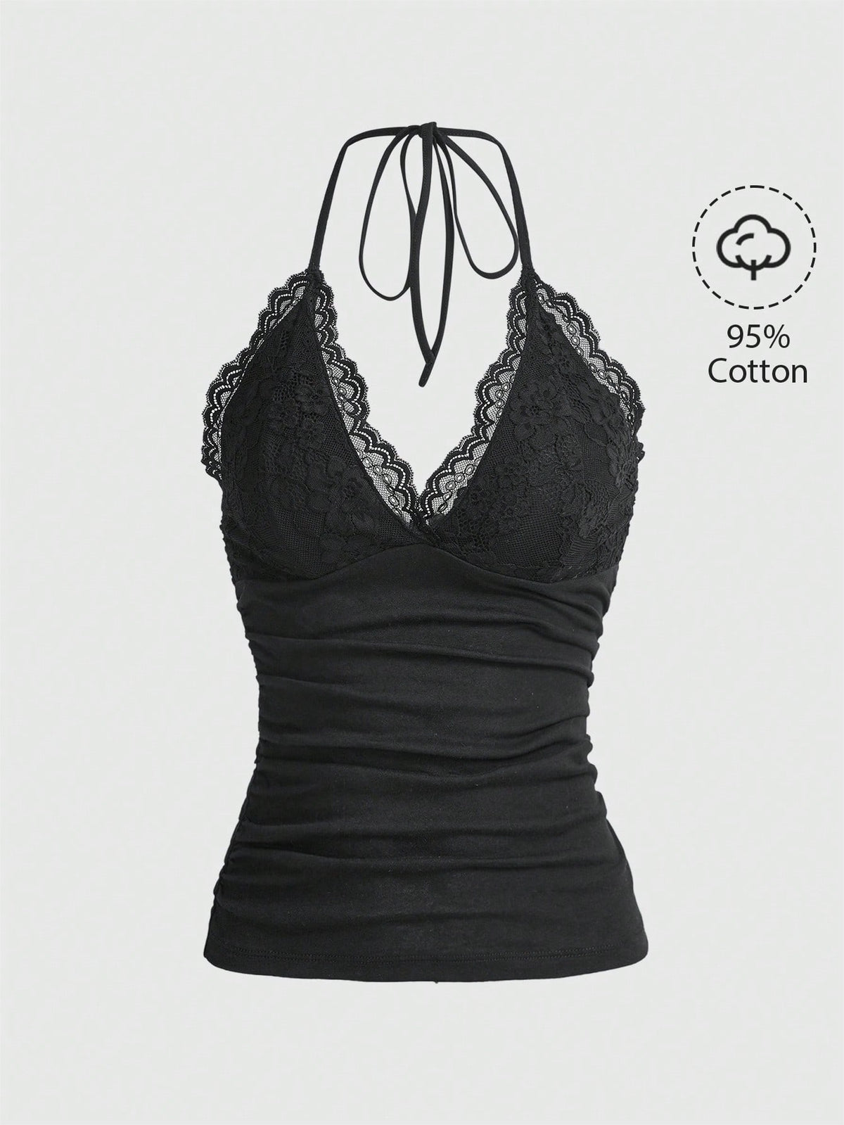 ROMWE PUNK Grunge Contrast Lace Ruched Halter Top Without Gloves