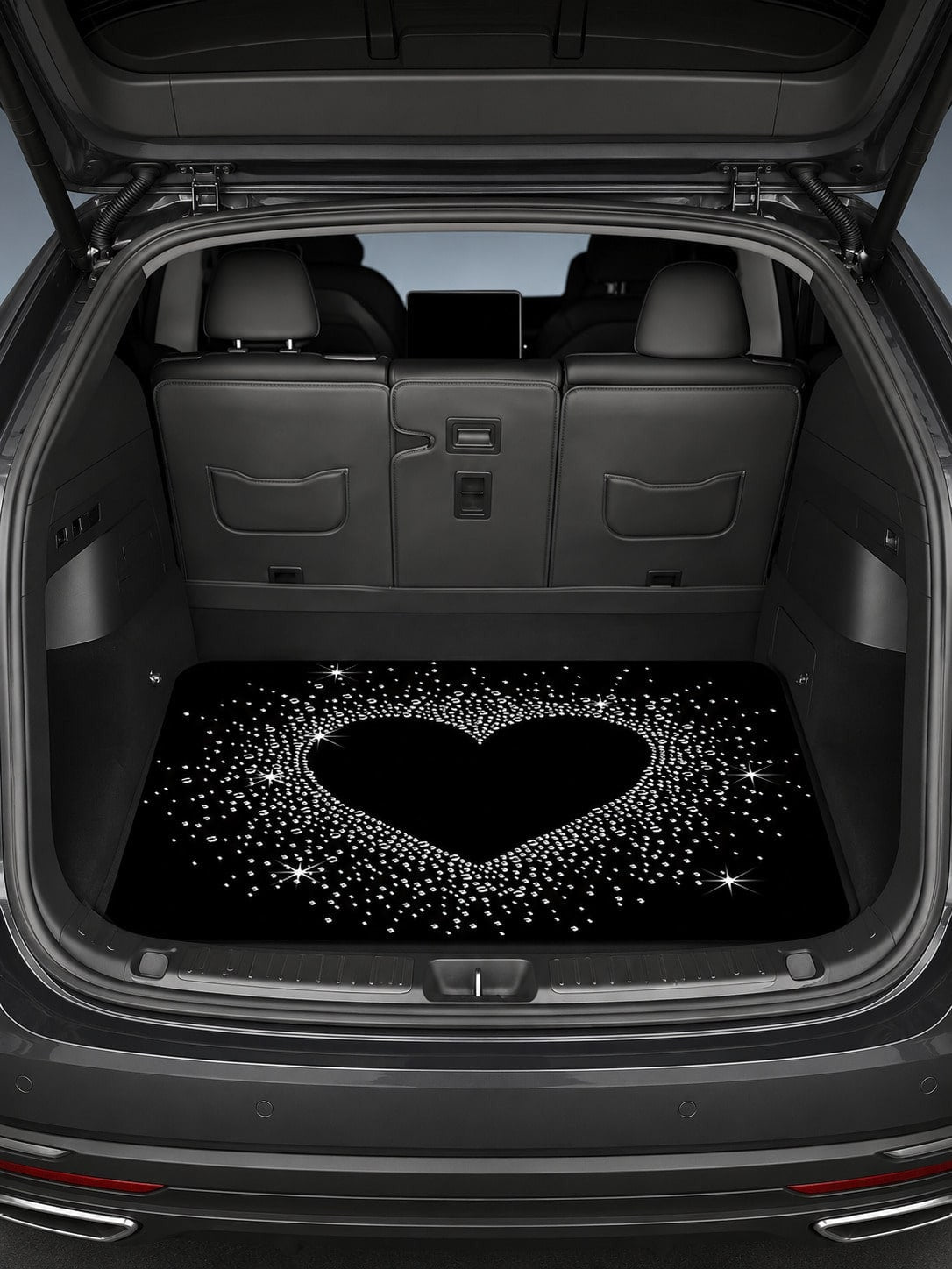 Shiny Heart Sequin Print Car Trunk Cargo Liner, Waterproof Non-Slip Rubber Bottom, Mud-Proof Stain-Resistant Easy To Clean, Universal SUV Rear Cargo Liner Pad, Pet Dog Travel Camping Picnic Daily Car