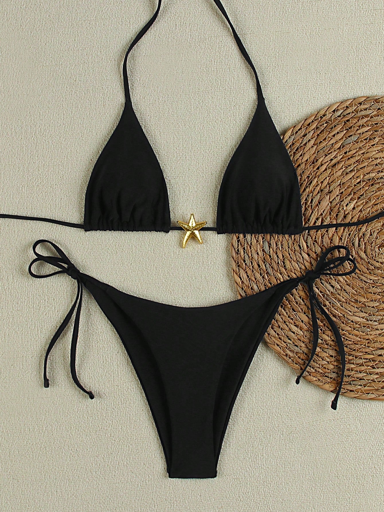 Summer Sexy Metal Starfish Decor Solid Color Women's Bikini Two Pieces Set, Beach Vacation Party Fashion Elegant Casual Swimsuit Set