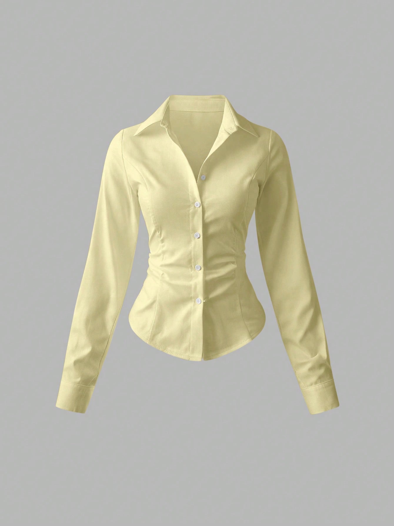 Sweetra Women's Casual Solid Color Waist Cinched Long Sleeve Shirt Fall Cloth For Women