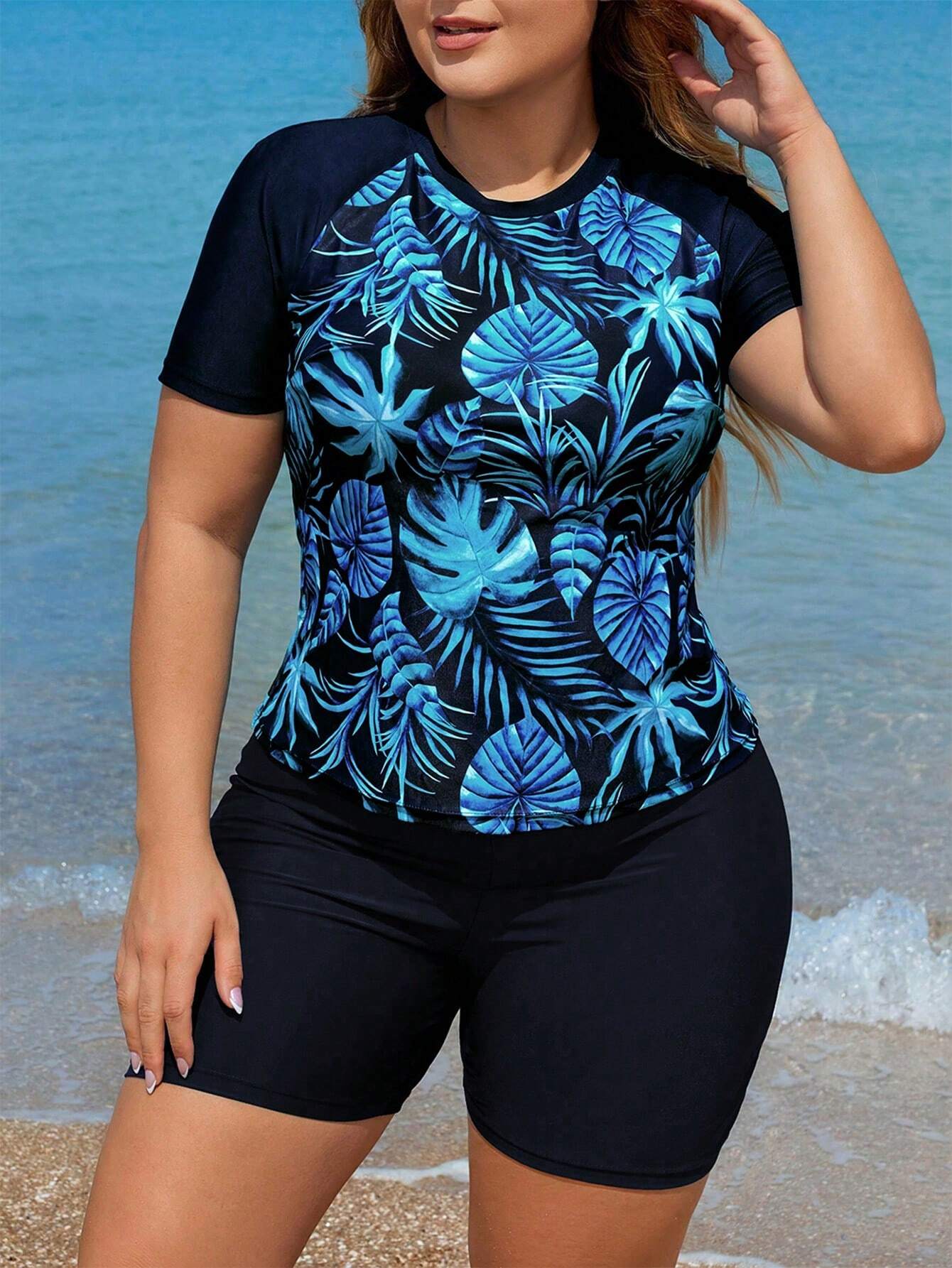 Swim Lushoire Plus Size Women's Plant Printed Top Style Tankinis,Summer Beach