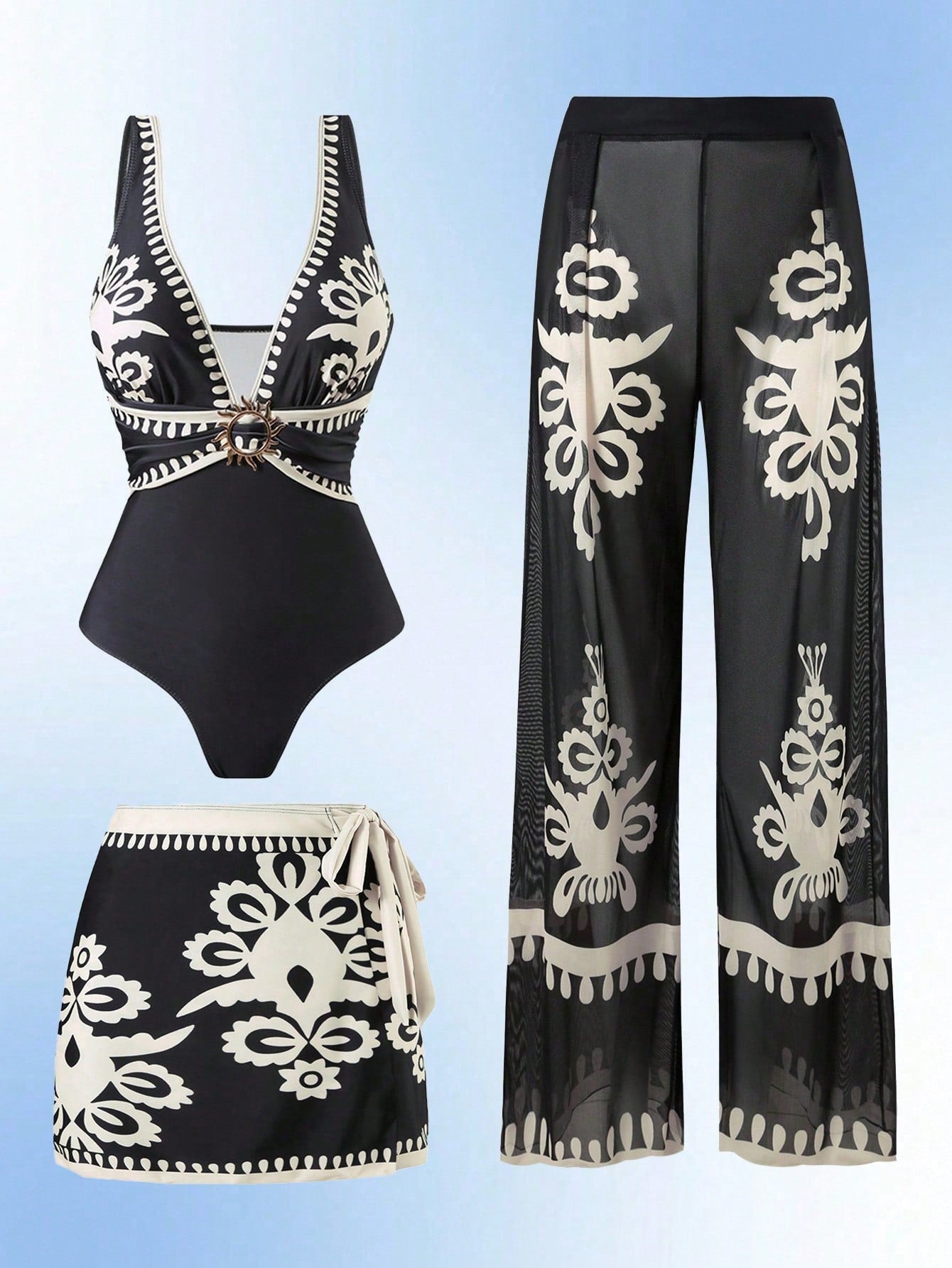 Swim Oasis 3pcs/Set Plus Size One-Piece Swimsuit, Minimalist Daily Summer Women Beach Outfit
