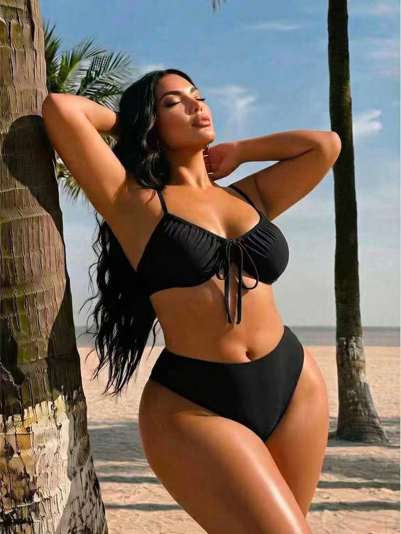 Swim SXY Plus Size Solid Color Beach Vacation Swimsuit Set