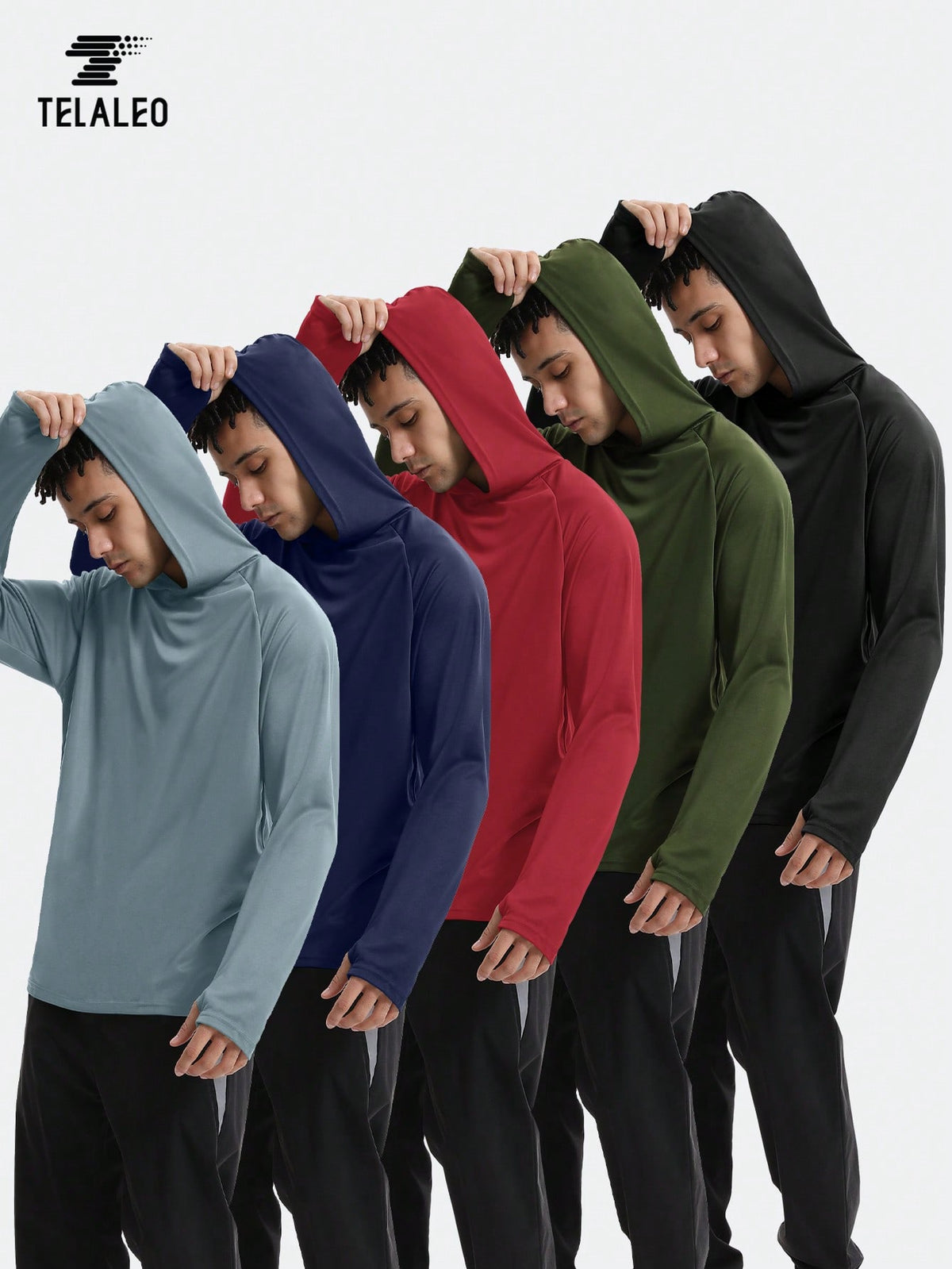 TELALEO 5 Pack Men's Gym Workout Active Long Sleeve Pullover Lightweight Hoodie Casual Hooded Sweatshirts
