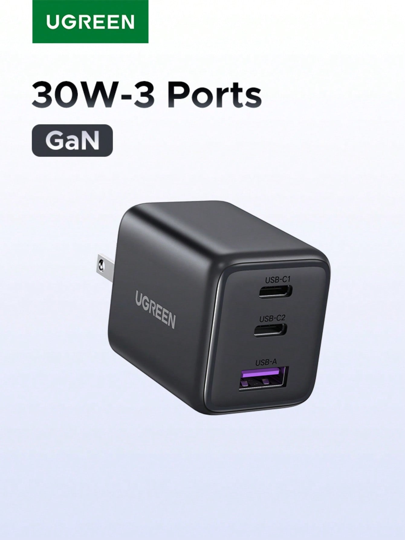 UGREEN 30W GaN PD Multi-Port Type-C USB-A Fast Charger, Compatible With IPhone 16/15/14 Pro Max, Suitable For Travel, Office, Dorm And Home Use, Supports GaN Fast Charging, High Output Power