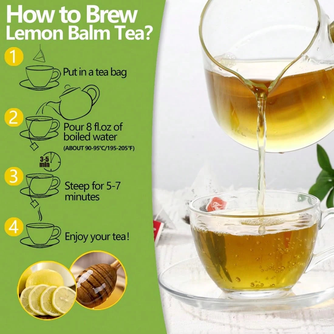 ULTHMOK Lemon Balm Tea Bags 1.5g*50bags Pure Lemon Balm Leaves Herbal Tea Pure Natural