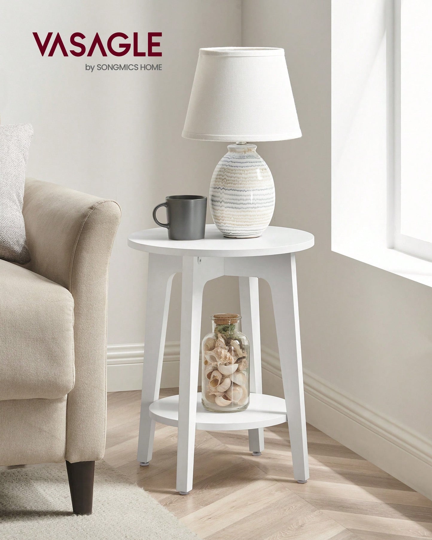 VASAGLE Side Table, Small Round End Table With Lower Shelf, Nightstand For Small Spaces, Living Room, Bedroom