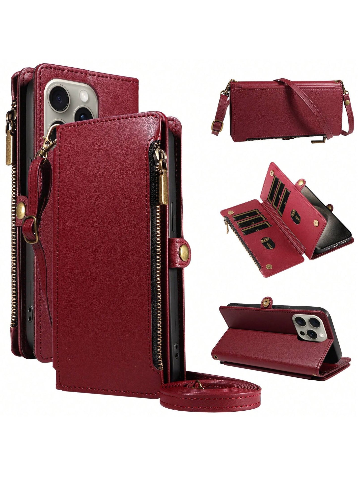 Wallet Card Case Flip Phone Case Leather Lanyard 1pc Multifunctional Leather Wallet Case With Card Slots, Crossbody Strap, Compatible With IPhone 17 Pro Max/ Series, Fashion Protective Cover For Shop