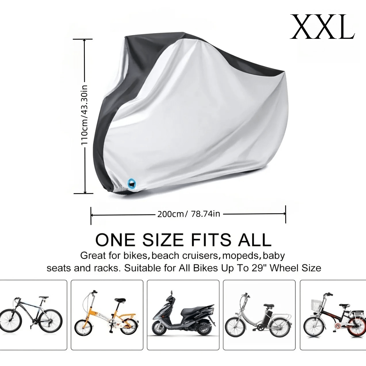 Waterproof Electric Bike Cover, Anti-UV Dustproof Outdoor Rain Cover With Lock Hole, Universal Protective Cycle Cover Size XXL