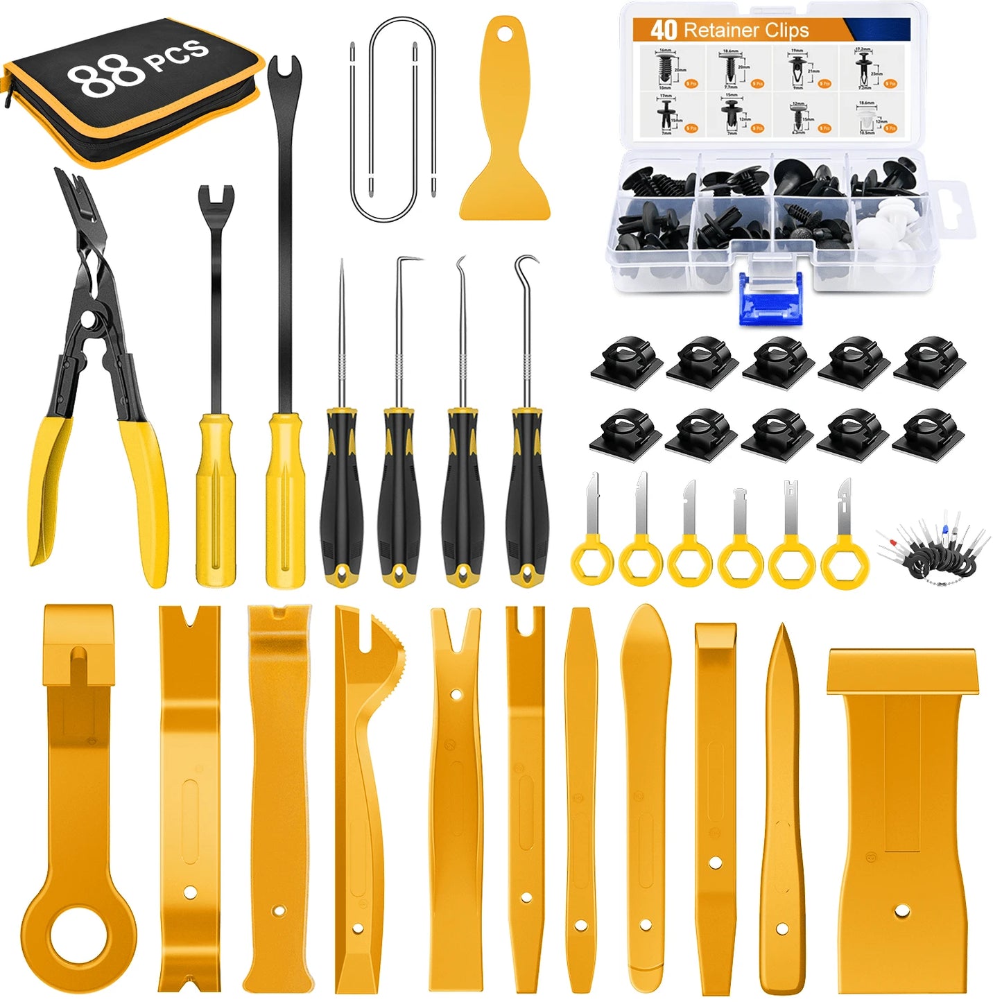 waywe GOOACC Black Auto Trim Removal Tool Set 88PCS With Push Pin Clips Fastener Remover And Panel Pry Tools For Car Interior Repair
