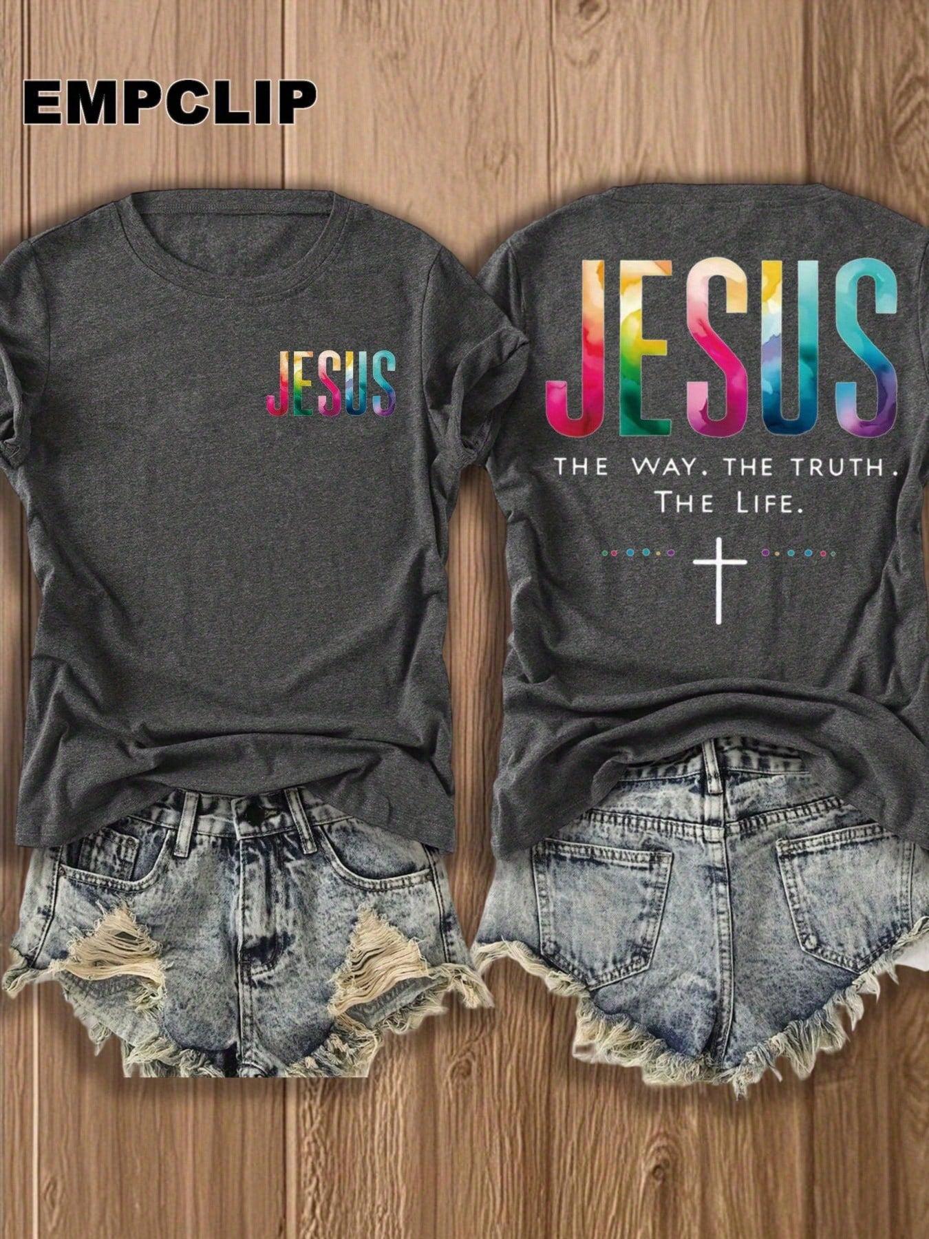 Women's Double-Sided Print T-Shirt Jesus The Way Truth Life Colorful Inspirational Christian Tee Faith-Based Apparel For Church Worship Religious Activities Fashion Religious Shirt