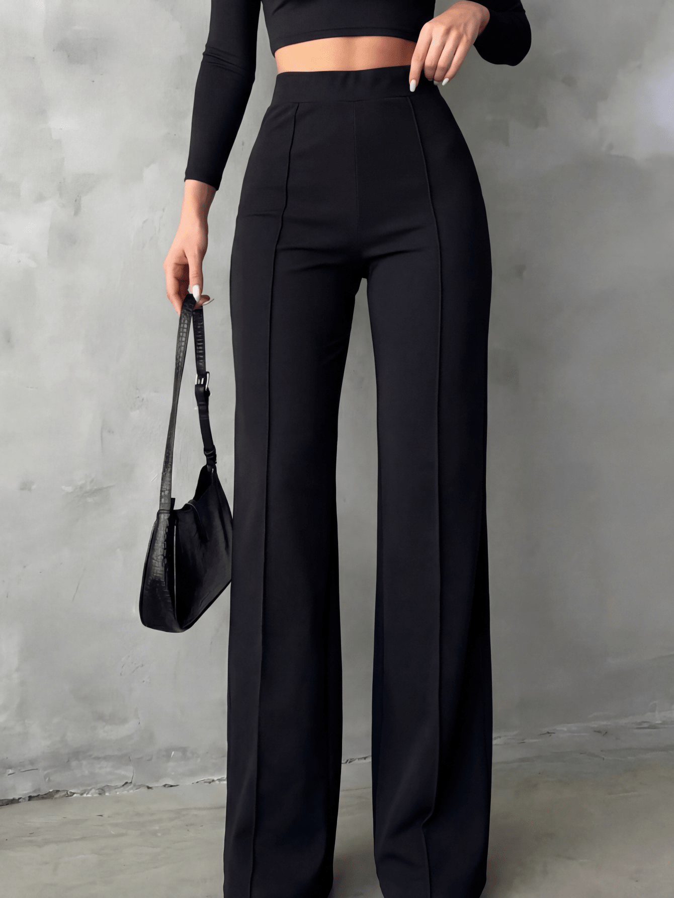 Women's High Waist Slim Fit Elegant Minimalist Office Pants, Women Apparel, Women's Bottoms Black Spring