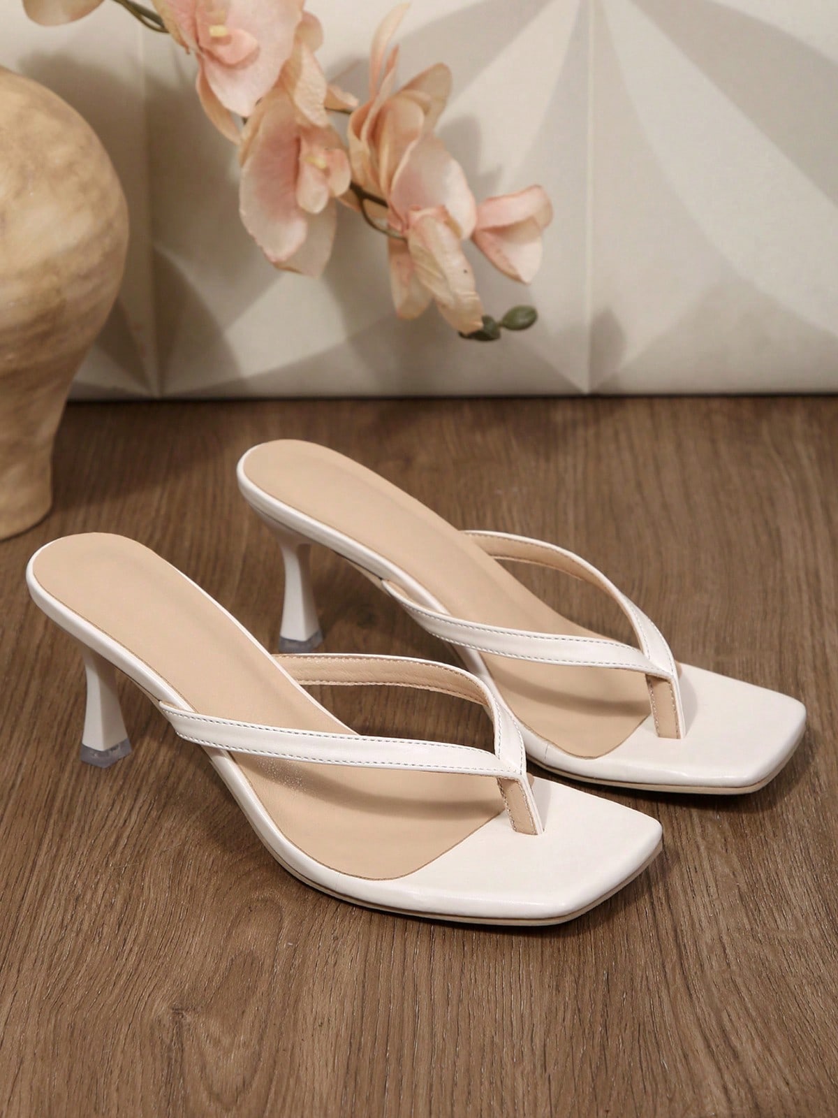 Women's Square Open Toe Flip Flops Heels Fashion Kitten Heels Thong Sandals Summer Dressy Party Wedding Pumps Heeled Sandals Shoes Slides