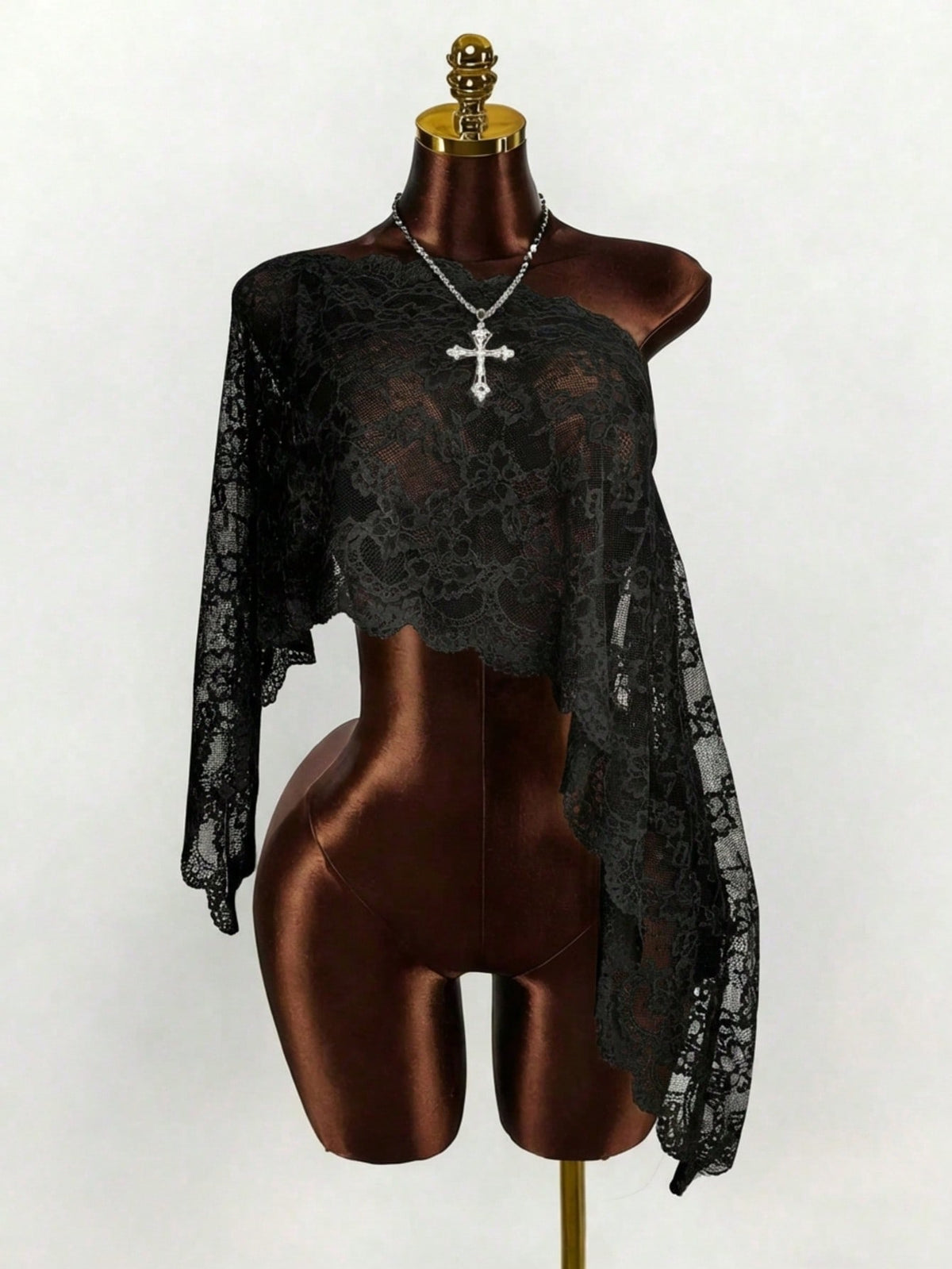 Women's Y2K Vintage Sexy Romantic Fashion Loose Translucent Lace Shirt, Women's Summer Shawl, Women's Cover Up Top, Party, Graduation Black