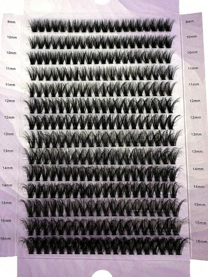0.05mm Fine False Eyelashes, Hot Melt Cluster Eyelashes, 9-16mm Mixed Length Faux Mink Hair Eyelash Extensions, 3D Russian Dense Single Cluster False Eyelashes, Makeup Black Eyelashes, Purple Box