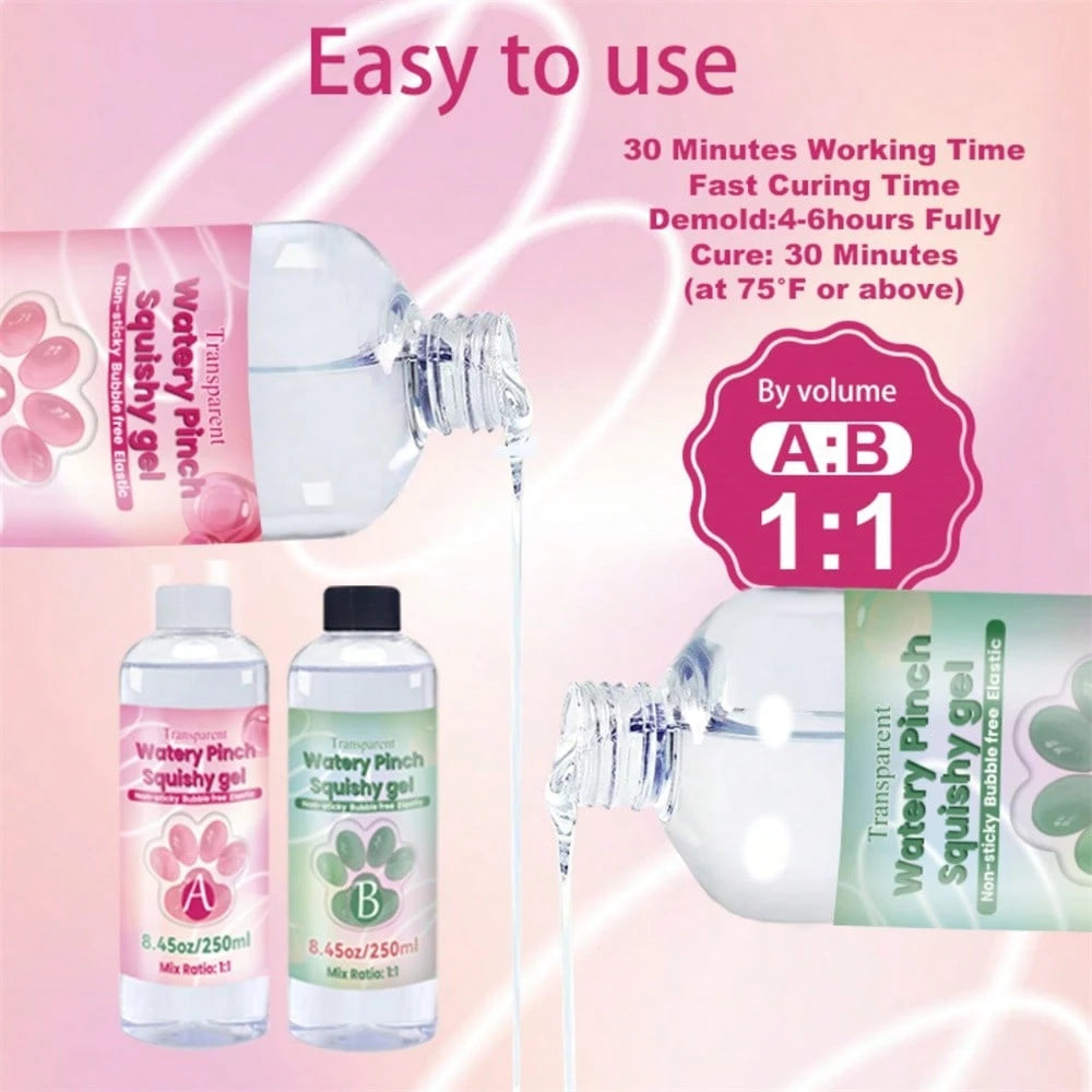 1:1 AB Soft Gel Resin, Flexible Liquid, Silicone Material, Suitable For DIY Stress Relief, Gift Squeezing, Transparent Jelly-Like Putty, Casting Machines, Etc.