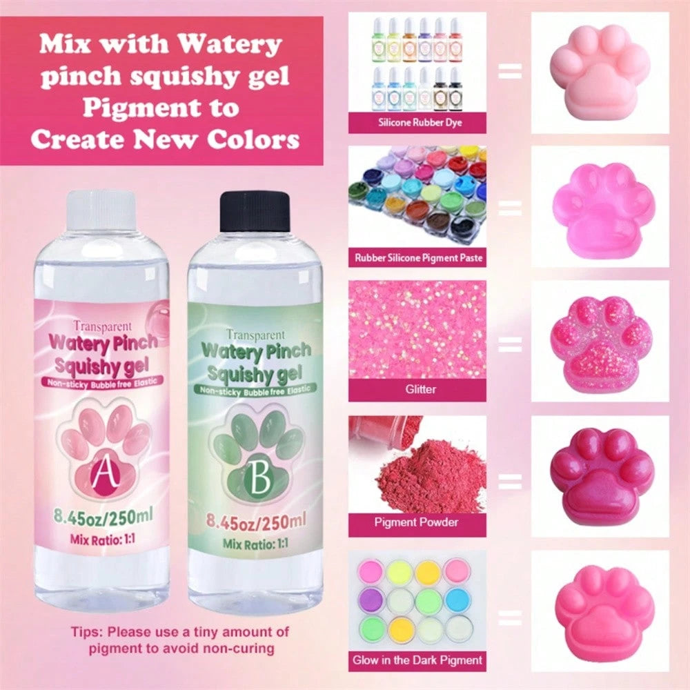 1:1 AB Soft Gel Resin, Flexible Liquid, Silicone Material, Suitable For DIY Stress Relief, Gift Squeezing, Transparent Jelly-Like Putty, Casting Machines, Etc.