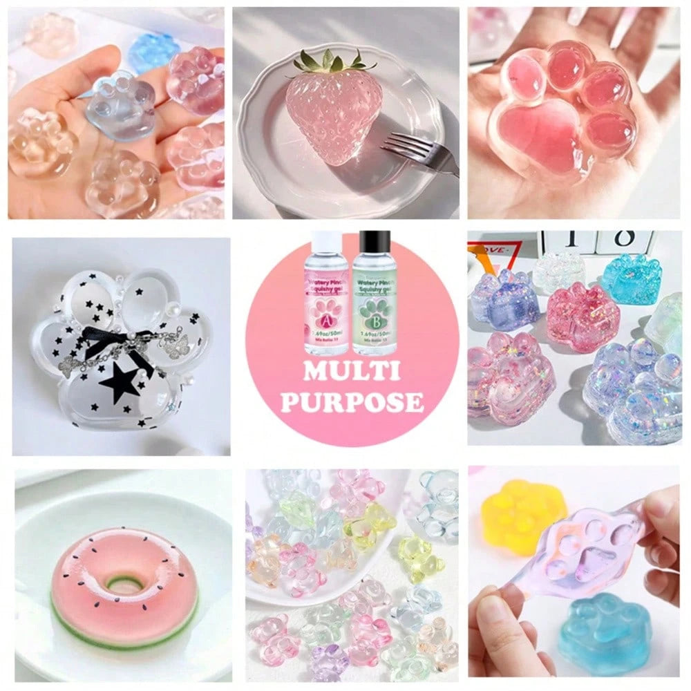 1:1 AB Soft Gel Resin, Flexible Liquid, Silicone Material, Suitable For DIY Stress Relief, Gift Squeezing, Transparent Jelly-Like Putty, Casting Machines, Etc.