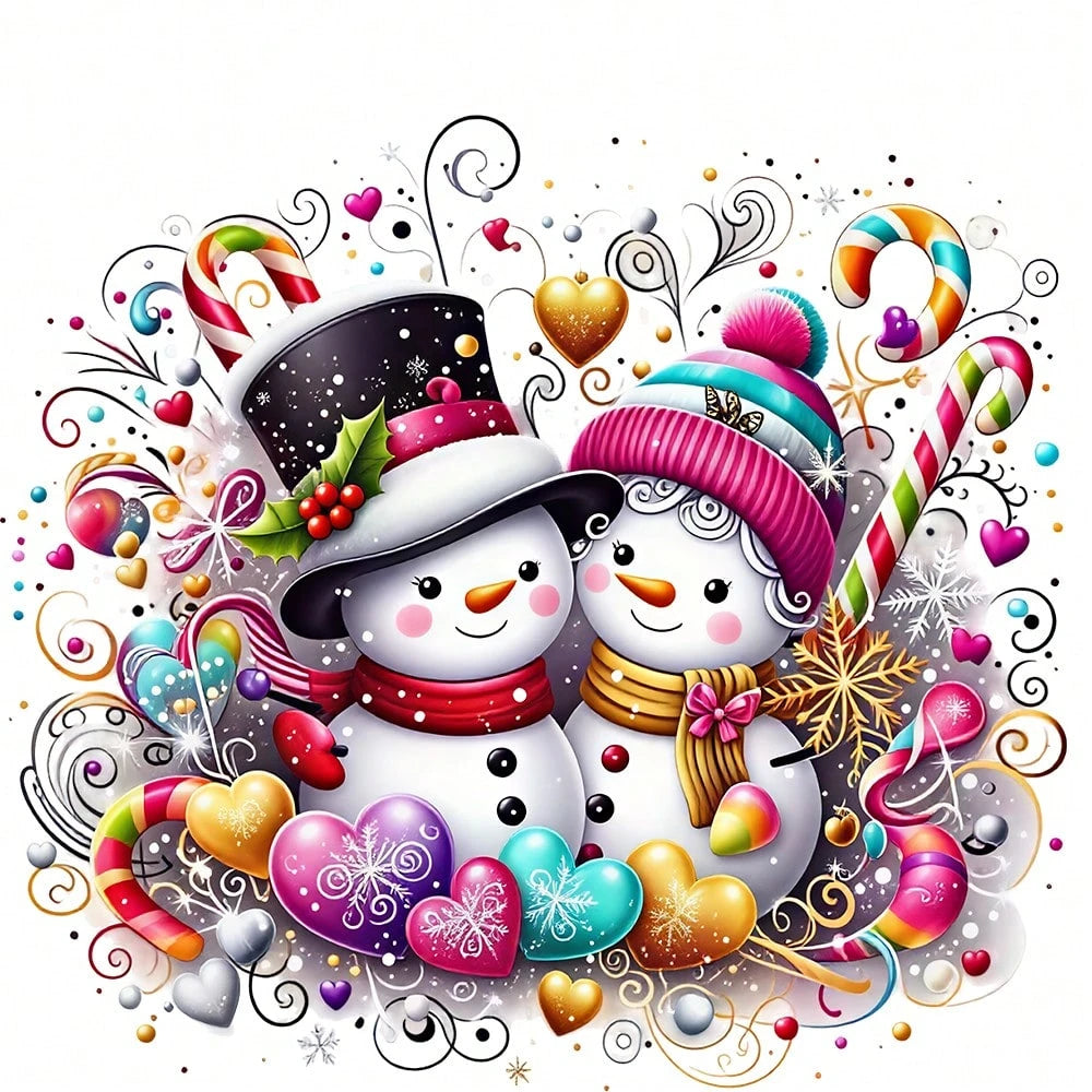 1/2/3PCS Durable Washable Heat Transfer Prints, Couple Snowman Hat Knit Scarf Candy Cane Colorful Heart Holly Snowflake Curly Pattern Colorful Dreamy Watercolor Romantic Christmas Pattern Heat Transfe
