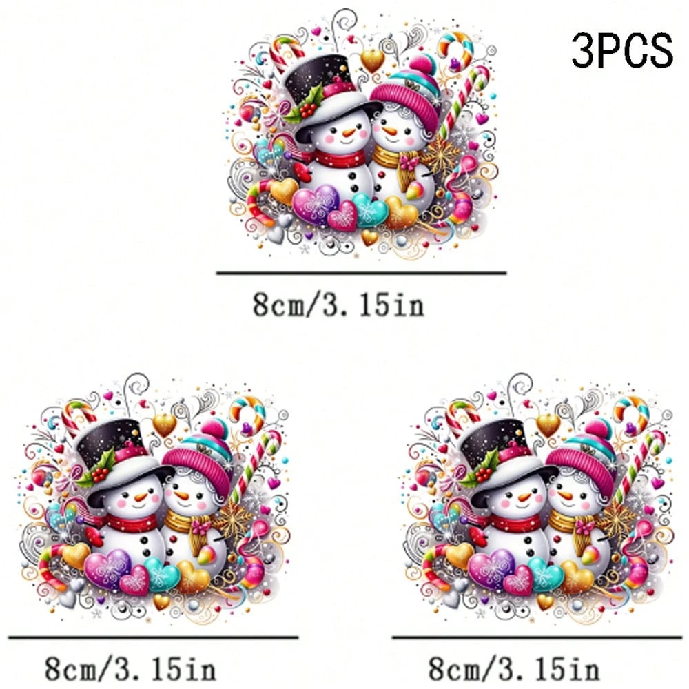 1/2/3PCS Durable Washable Heat Transfer Prints, Couple Snowman Hat Knit Scarf Candy Cane Colorful Heart Holly Snowflake Curly Pattern Colorful Dreamy Watercolor Romantic Christmas Pattern Heat Transfe