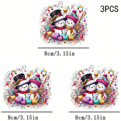 1/2/3PCS Durable Washable Heat Transfer Prints, Couple Snowman Hat Knit Scarf Candy Cane Colorful Heart Holly Snowflake Curly Pattern Colorful Dreamy Watercolor Romantic Christmas Pattern Heat Transfe