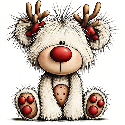 1/2/3PCS Durable Washable Heat Transfer Vinyl, Fluffy White Fur Red Nose Cartoon Reindeer Red Polka Dot Paw Print Christmas Cute Pattern, Heat Transfer Sticker, Iron-On Transfer Sticker Decal- Suitab