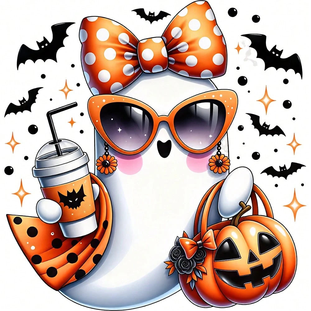 1/2/3PCS Durable Washable Heat Transfer Vinyl, Halloween Cool Ghost Polka Dot Bow Fashion Glasses Pumpkin Bat Drink Pattern Mixed Color Heat Transfer, Vinyl Print, Heat Transfer Sticker, Iron-On Trans