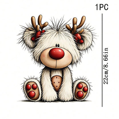 1/2/3PCS Durable Washable Heat Transfer Vinyl, Fluffy White Fur Red Nose Cartoon Reindeer Red Polka Dot Paw Print Christmas Cute Pattern, Heat Transfer Sticker, Iron-On Transfer Sticker Decal- Suitab