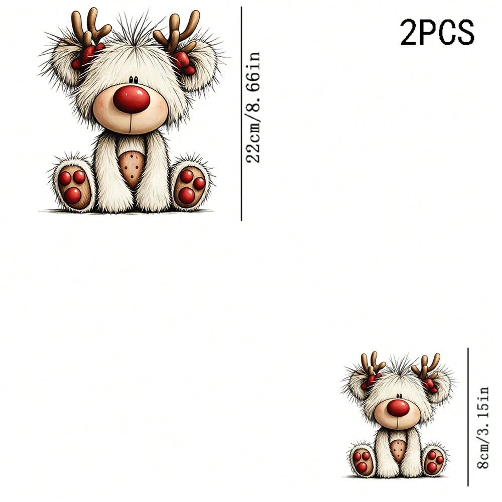 1/2/3PCS Durable Washable Heat Transfer Vinyl, Fluffy White Fur Red Nose Cartoon Reindeer Red Polka Dot Paw Print Christmas Cute Pattern, Heat Transfer Sticker, Iron-On Transfer Sticker Decal- Suitab