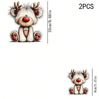 1/2/3PCS Durable Washable Heat Transfer Vinyl, Fluffy White Fur Red Nose Cartoon Reindeer Red Polka Dot Paw Print Christmas Cute Pattern, Heat Transfer Sticker, Iron-On Transfer Sticker Decal- Suitab