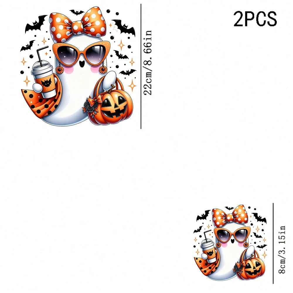 1/2/3PCS Durable Washable Heat Transfer Vinyl, Halloween Cool Ghost Polka Dot Bow Fashion Glasses Pumpkin Bat Drink Pattern Mixed Color Heat Transfer, Vinyl Print, Heat Transfer Sticker, Iron-On Trans